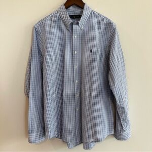 Ralph Lauren Blue Gingham Check Men’s Button Down Shirt Size XL 100% Cotton
